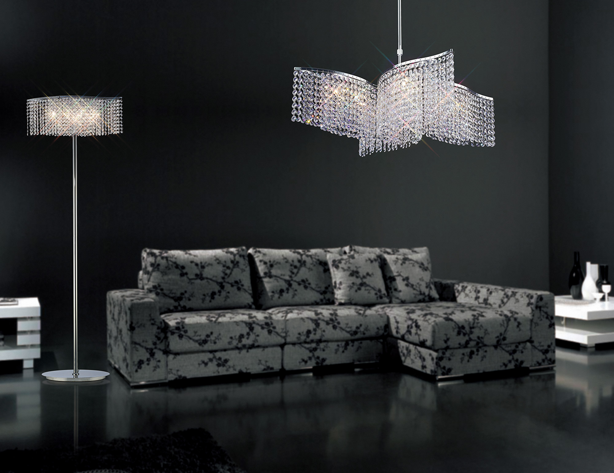 Fabio Crystal Floor Lamps Diyas Shaded Floor Lamps